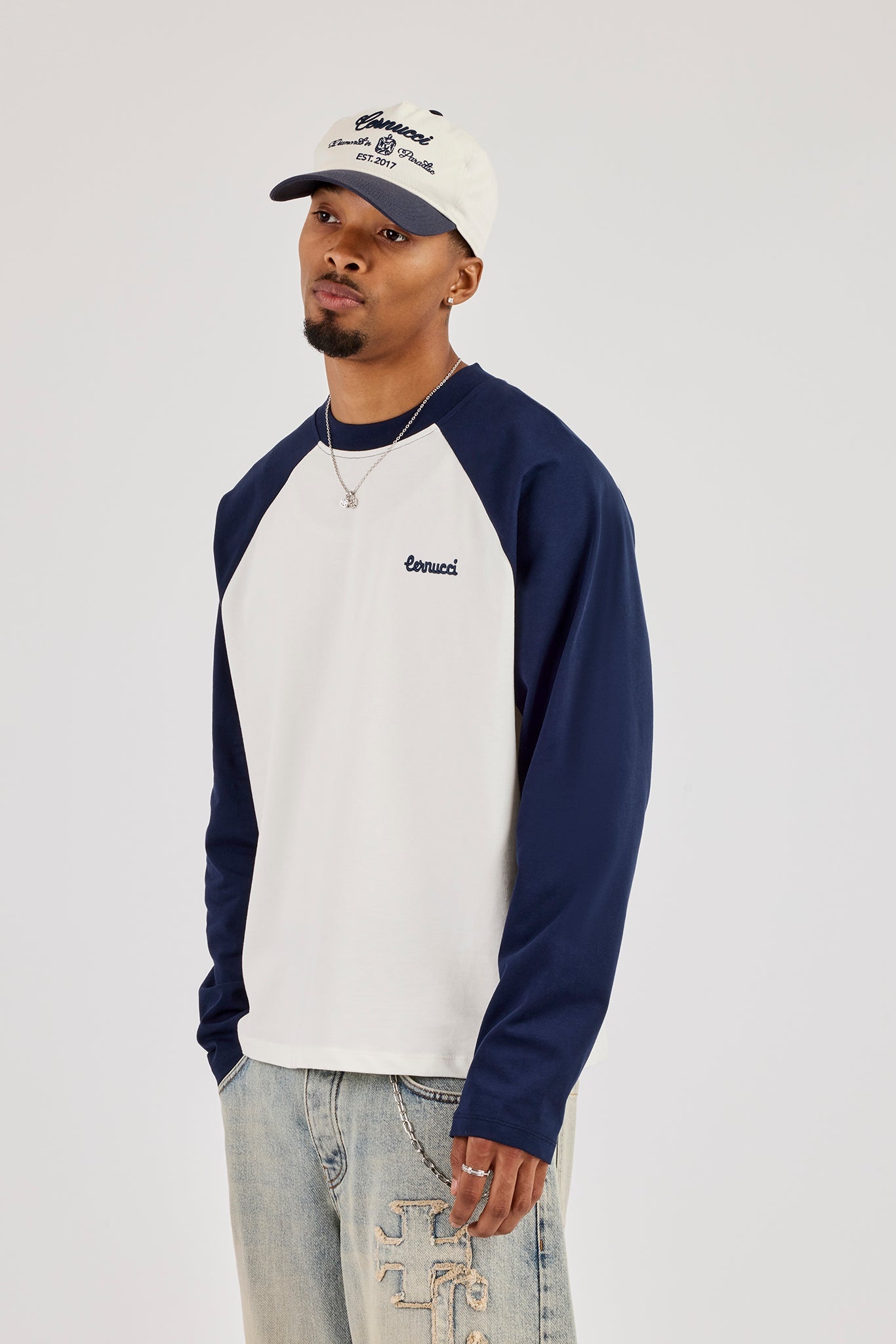 Long Sleeve Contrast Raglan T-Shirt - Blue